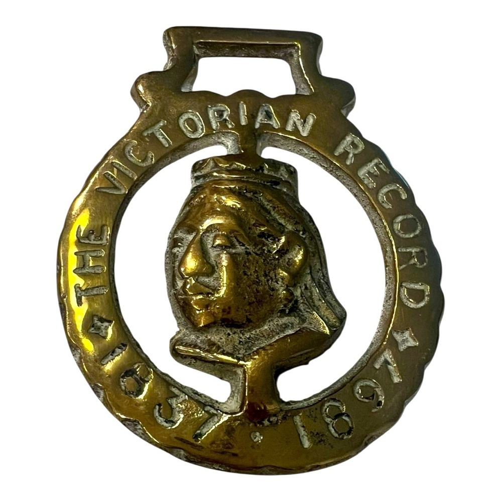 Antique 1897 “The Victorian Record” Brass Horse Brass – Queen Victoria Jubilee